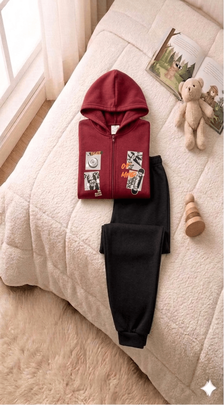 Conjunto Infantil Masculino 2 peças Moletom - Jaqueta com capuz - Meia Estação - Tamanho 4,6 e 8