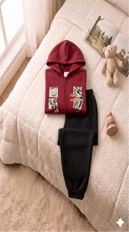 Conjunto Infantil Masculino 2 peças Moletom - Jaqueta com capuz - Meia Estação - Tamanho 4,6 e 8