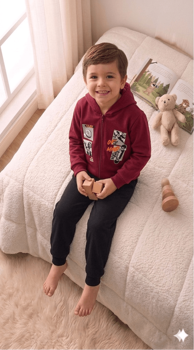 Conjunto Infantil Masculino 2 peças Moletom - Jaqueta com capuz - Meia Estação - Tamanho 4,6 e 8