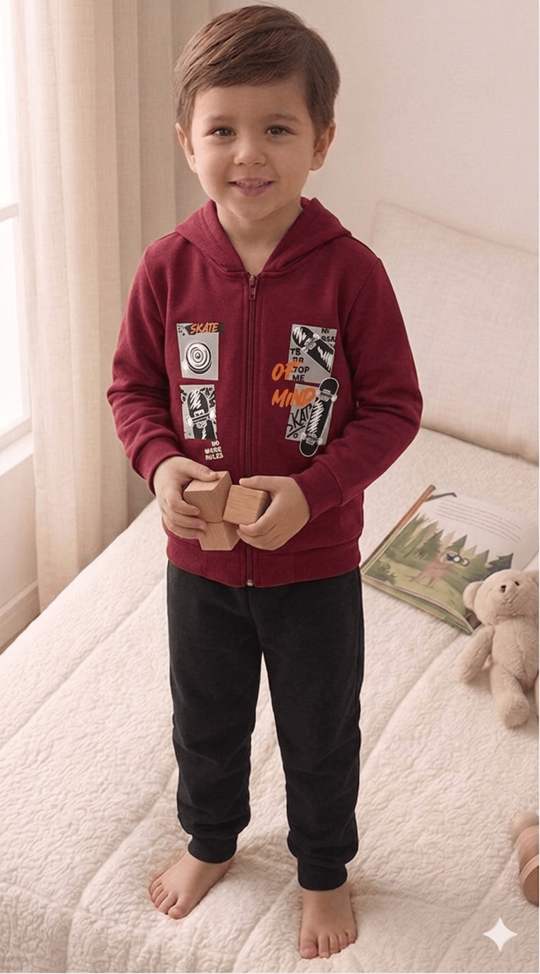 Conjunto Infantil Masculino 2 peças Moletom - Jaqueta com capuz - Meia Estação - Tamanho 4,6 e 8