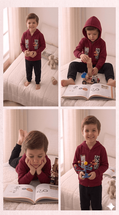 Conjunto Infantil Masculino 2 peças Moletom - Jaqueta com capuz - Meia Estação - Tamanho 4,6 e 8