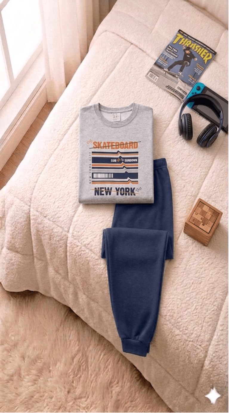 Conjunto Infantil Masculino 2 peças Moletom - Meia Estação - Tamanho 10, 12 e 14