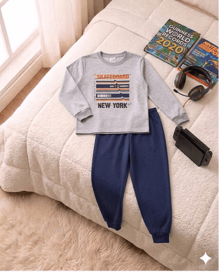 Conjunto Infantil Masculino 2 peças Moletom - Meia Estação - Tamanho 10, 12 e 14