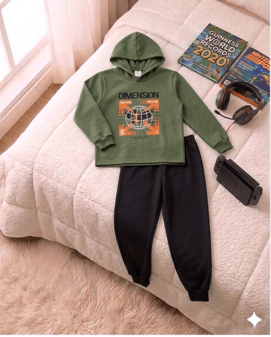 Conjunto Infantil Masculino 2 peças Moletom - Com capuz - Meia Estação - Tamanho 10,12 e 14