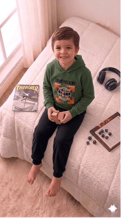Conjunto Infantil Masculino 2 peças Moletom - Com capuz - Meia Estação - Tamanho 10,12 e 14