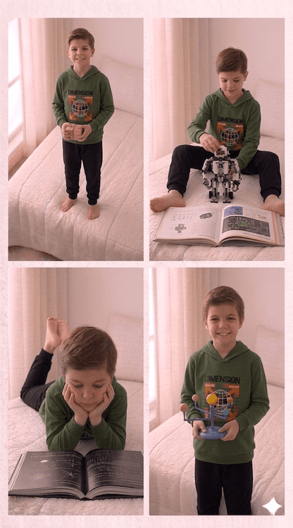 Conjunto Infantil Masculino 2 peças Moletom - Com capuz - Meia Estação - Tamanho 10,12 e 14