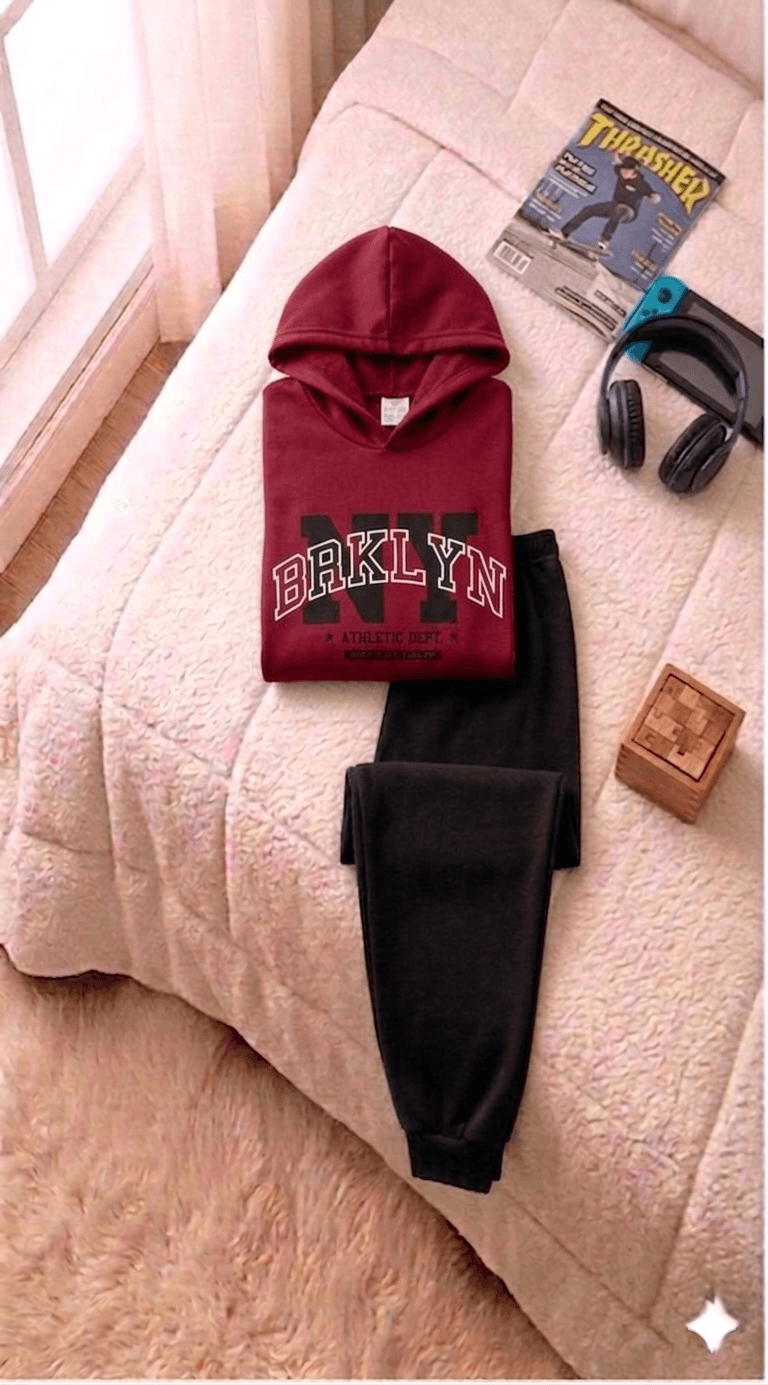 Conjunto Infantil Masculino 2 peças Moletom - Com capuz - Meia Estação - Tamanho 10,12 e 14