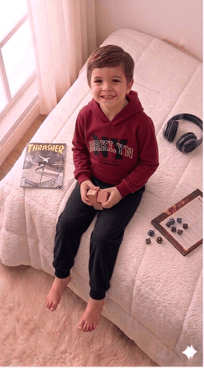 Conjunto Infantil Masculino 2 peças Moletom - Com capuz - Meia Estação - Tamanho 10,12 e 14