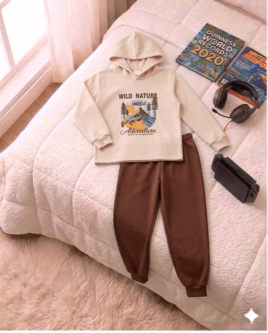 Conjunto Infantil Masculino 2 peças Moletom - Com capuz - Meia Estação - Tamanho 10,12 e 14