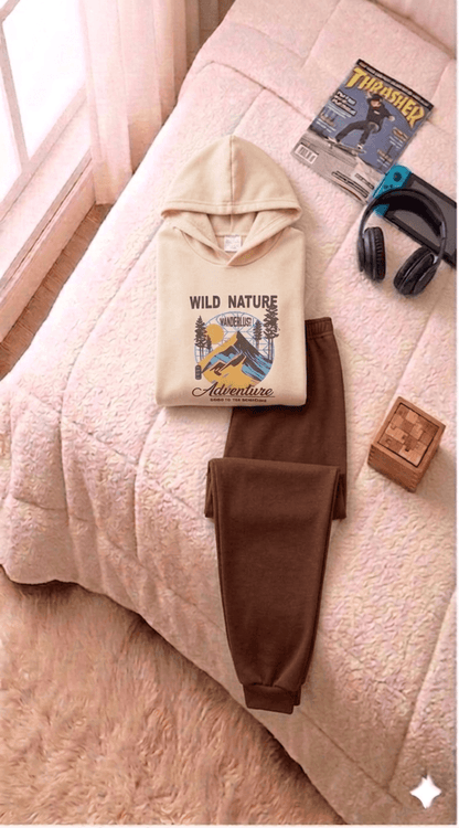 Conjunto Infantil Masculino 2 peças Moletom - Com capuz - Meia Estação - Tamanho 10,12 e 14