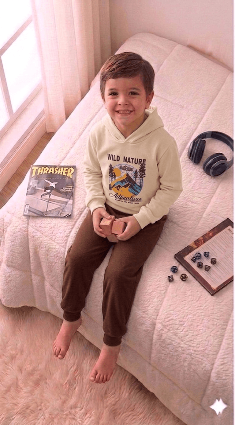 Conjunto Infantil Masculino 2 peças Moletom - Com capuz - Meia Estação - Tamanho 10,12 e 14