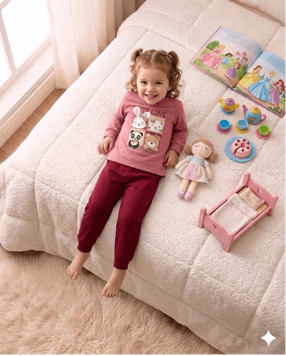 Conjunto Infantil Feminino 2 peças Moletom - Meia Estação - Tamanho 1 ao 3