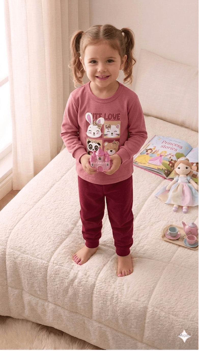Conjunto Infantil Feminino 2 peças Moletom - Meia Estação - Tamanho 1 ao 3