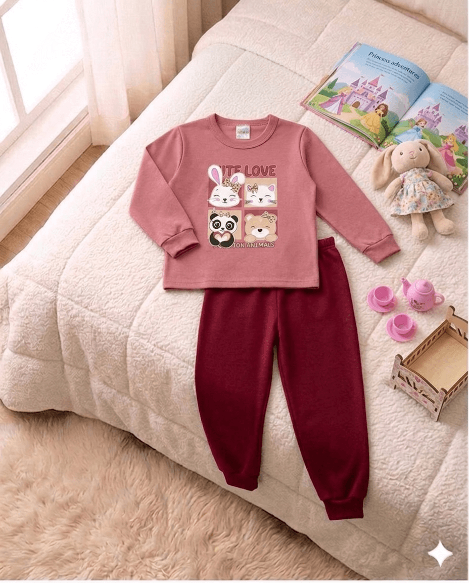 Conjunto Infantil Feminino 2 peças Moletom - Meia Estação - Tamanho 1 ao 3