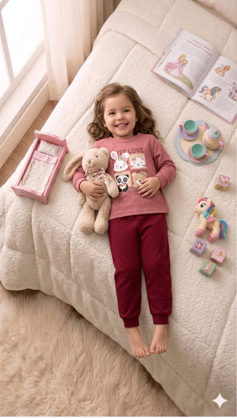 Conjunto Infantil Feminino 2 peças Moletom - Meia Estação - Tamanho 1 ao 3