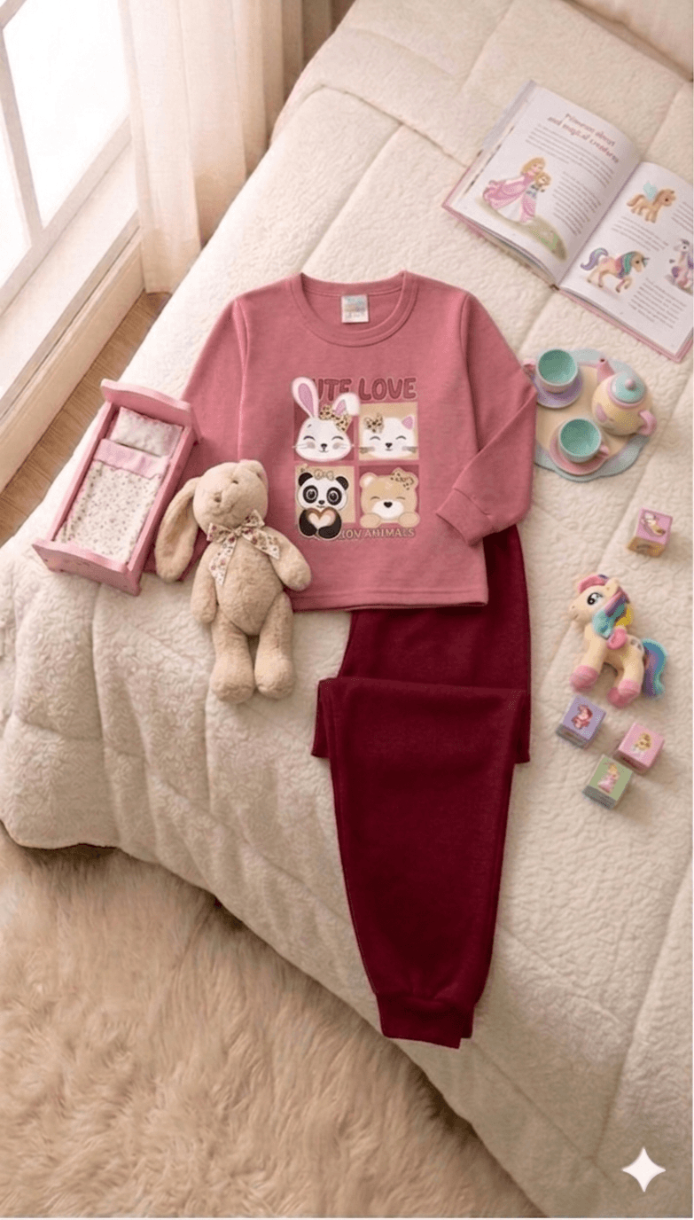 Conjunto Infantil Feminino 2 peças Moletom - Meia Estação - Tamanho 1 ao 3