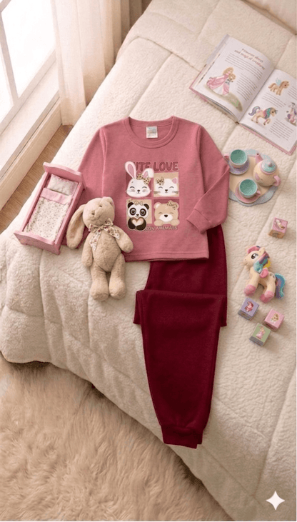 Conjunto Infantil Feminino 2 peças Moletom - Meia Estação - Tamanho 1 ao 3
