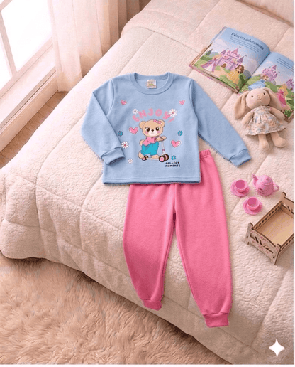Conjunto Infantil Feminino 2 peças Moletom - Meia Estação - Tamanho 1 ao 3