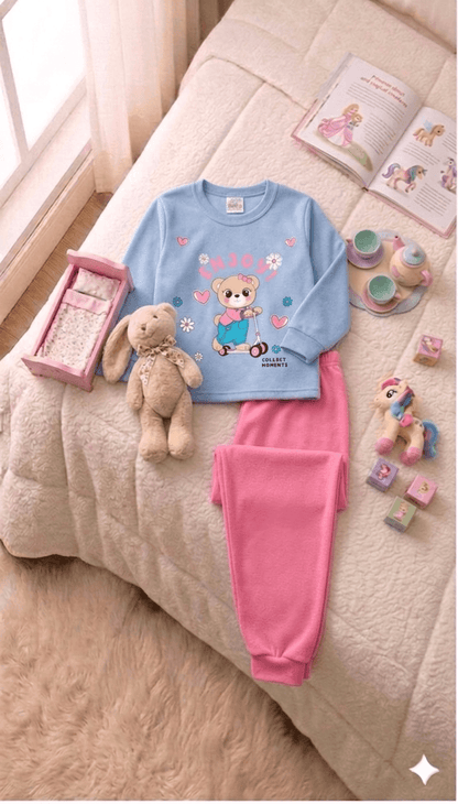 Conjunto Infantil Feminino 2 peças Moletom - Meia Estação - Tamanho 1 ao 3