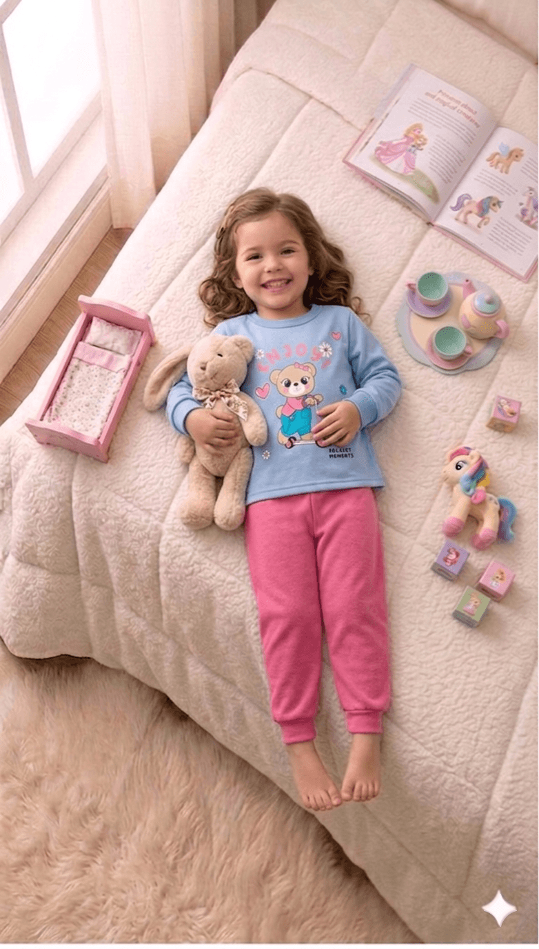 Conjunto Infantil Feminino 2 peças Moletom - Meia Estação - Tamanho 1 ao 3
