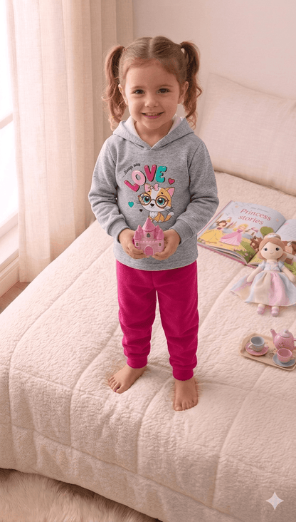 Conjunto Infantil Feminino 2 peças Moletom - Com capuz - Meia Estação - Tamanho 1 ao 3