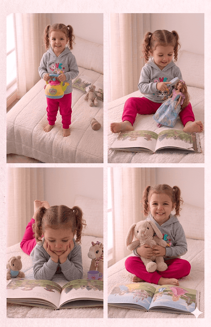 Conjunto Infantil Feminino 2 peças Moletom - Com capuz - Meia Estação - Tamanho 1 ao 3