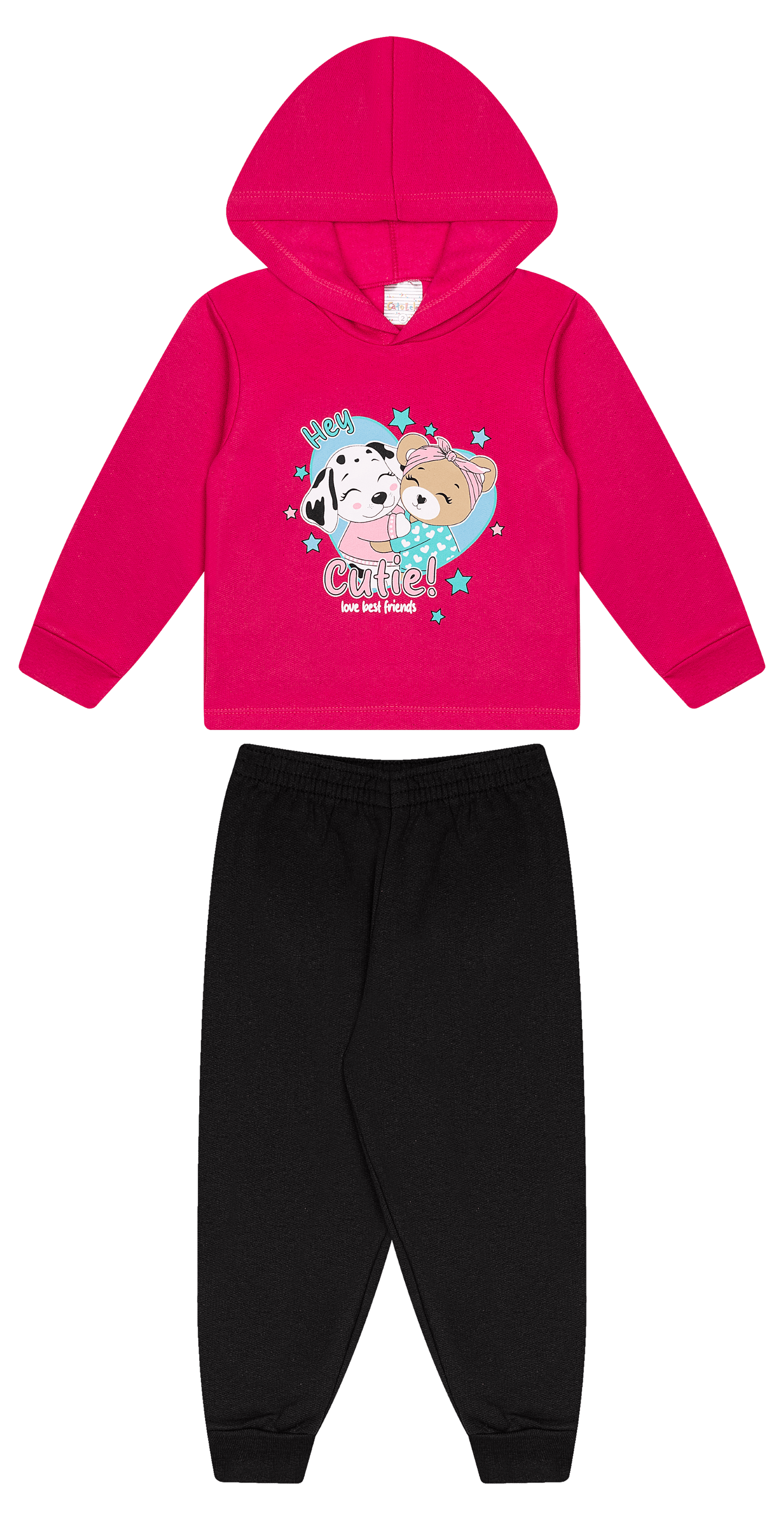 Conjunto Infantil Feminino 2 peças Moletom - Com capuz - Meia Estação - Tamanho 1 ao 3