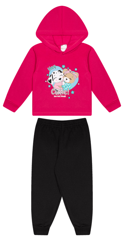 Conjunto Infantil Feminino 2 peças Moletom - Com capuz - Meia Estação - Tamanho 1 ao 3