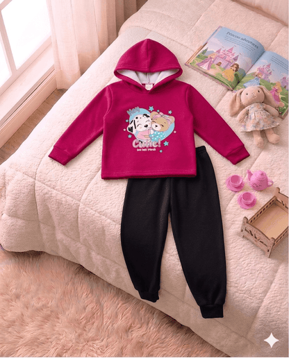 Conjunto Infantil Feminino 2 peças Moletom - Com capuz - Meia Estação - Tamanho 1 ao 3