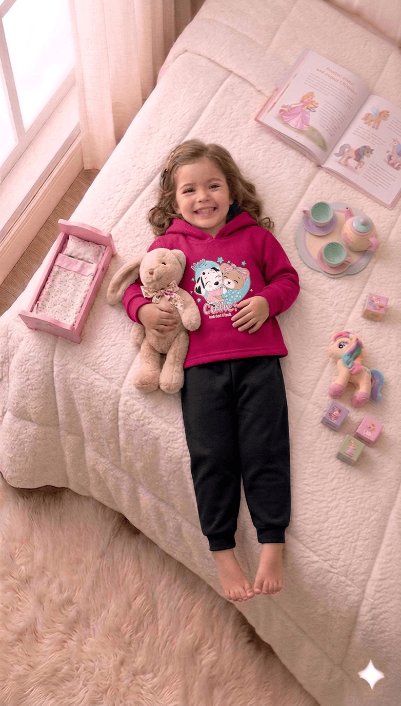 Conjunto Infantil Feminino 2 peças Moletom - Com capuz - Meia Estação - Tamanho 1 ao 3