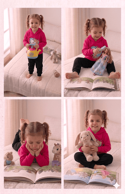 Conjunto Infantil Feminino 2 peças Moletom - Com capuz - Meia Estação - Tamanho 1 ao 3
