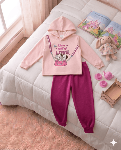 Conjunto Infantil Feminino 2 peças Moletom - Com capuz - Meia Estação - Tamanho 1 ao 3