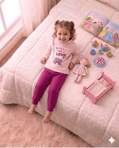 Conjunto Infantil Feminino 2 peças Moletom - Com capuz - Meia Estação - Tamanho 1 ao 3