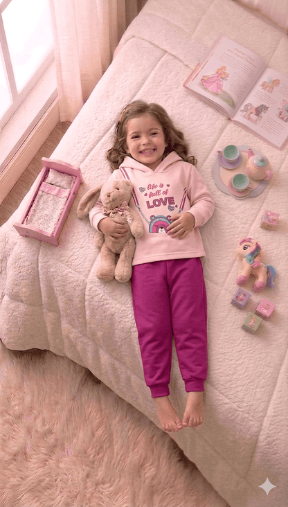 Conjunto Infantil Feminino 2 peças Moletom - Com capuz - Meia Estação - Tamanho 1 ao 3