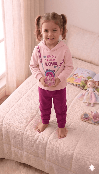 Conjunto Infantil Feminino 2 peças Moletom - Com capuz - Meia Estação - Tamanho 1 ao 3