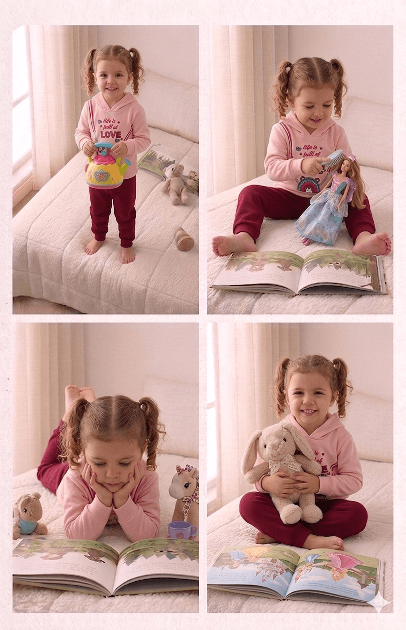 Conjunto Infantil Feminino 2 peças Moletom - Com capuz - Meia Estação - Tamanho 1 ao 3