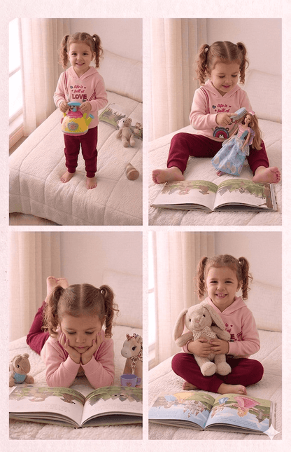Conjunto Infantil Feminino 2 peças Moletom - Com capuz - Meia Estação - Tamanho 1 ao 3
