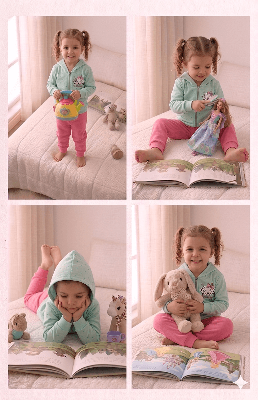Conjunto Infantil Femino 2 peças Moletom - Jaqueta com capuz - Meia Estação - Tamanho 1 ao 3