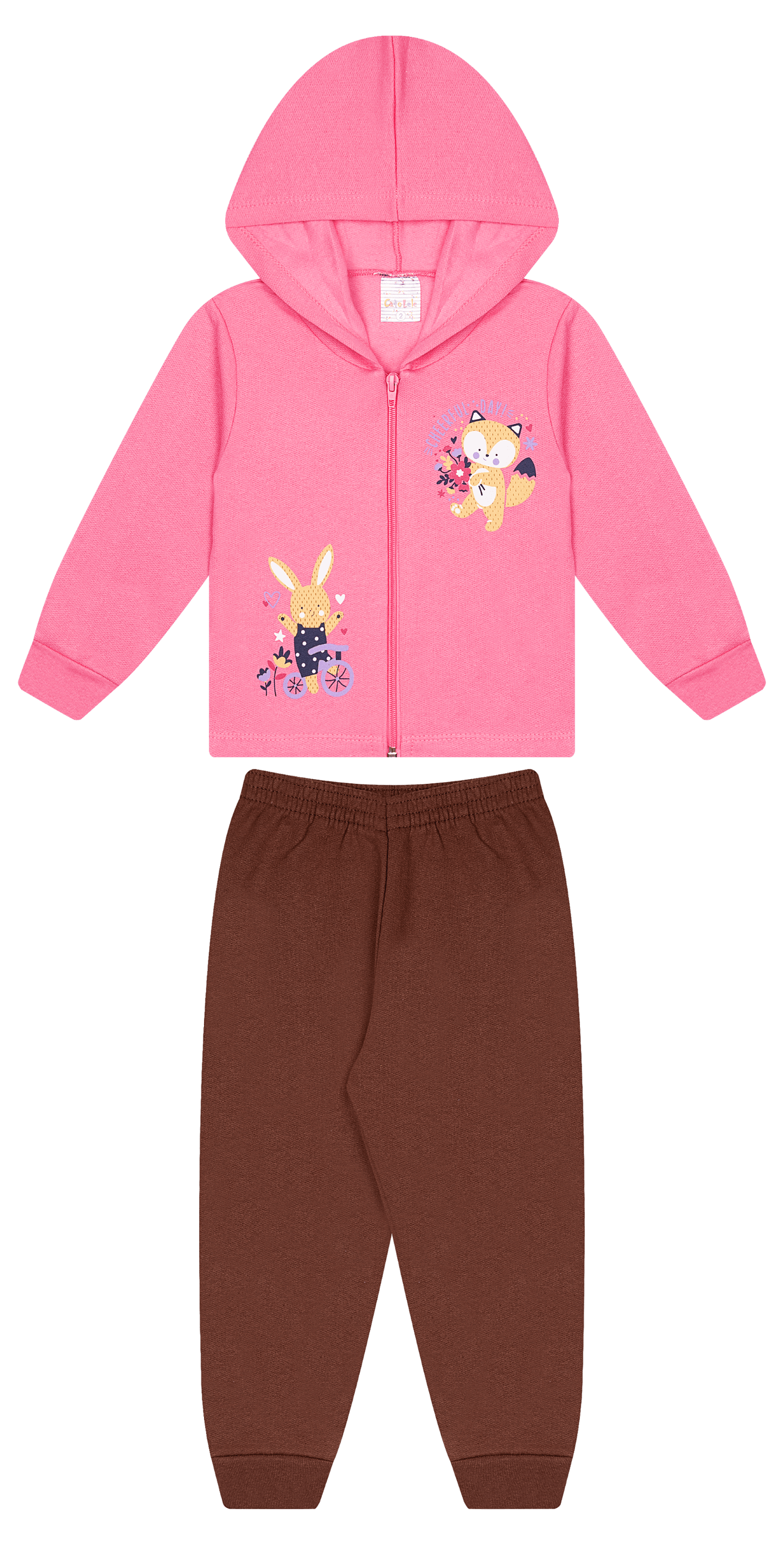 Conjunto Infantil Femino 2 peças Moletom - Jaqueta com capuz - Meia Estação - Tamanho 1 ao 3