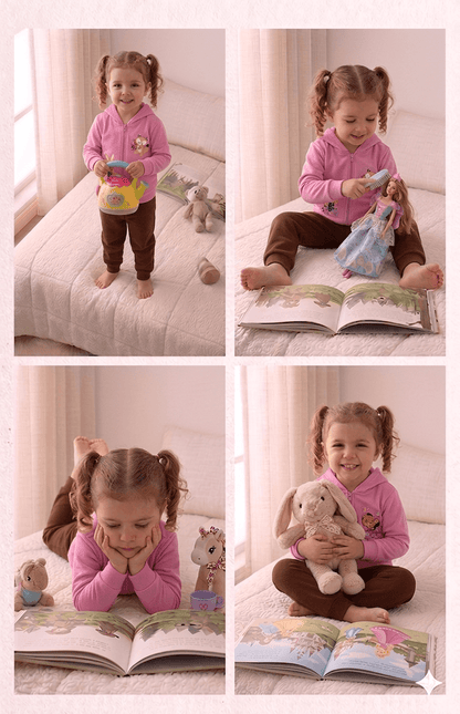 Conjunto Infantil Femino 2 peças Moletom - Jaqueta com capuz - Meia Estação - Tamanho 1 ao 3