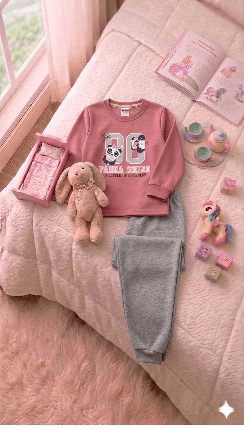 Conjunto Infantil Feminino 2 peças Moletom - Meia Estação - Tamanho 4, 6 e 8