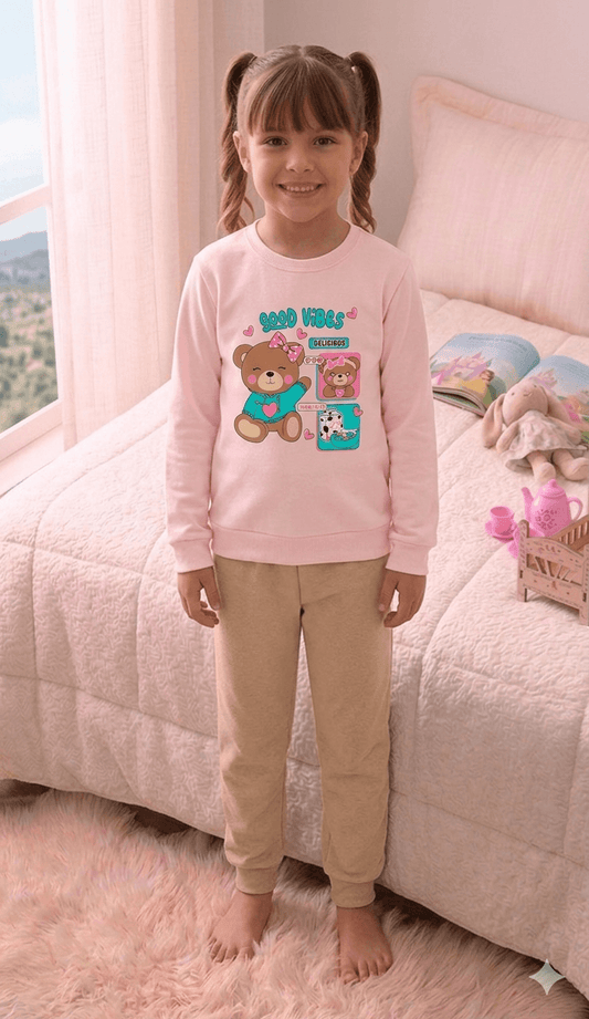 Conjunto Infantil Feminino 2 peças Moletom - Meia Estação - Tamanho 4, 6 e 8