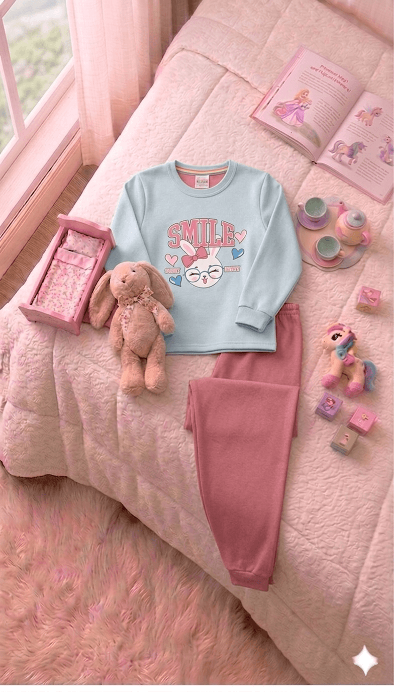 Conjunto Infantil Feminino 2 peças Moletom - Meia Estação - Tamanho 4, 6 e 8