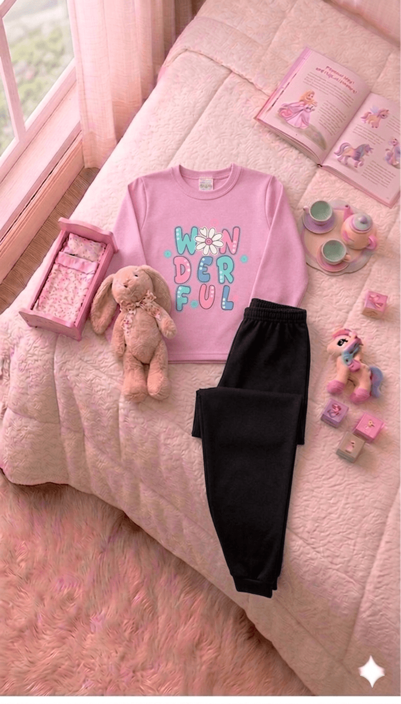 Conjunto Infantil Feminino 2 peças Moletom - Meia Estação - Tamanho 4, 6 e 8
