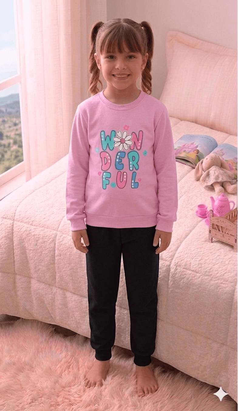 Conjunto Infantil Feminino 2 peças Moletom - Meia Estação - Tamanho 4, 6 e 8
