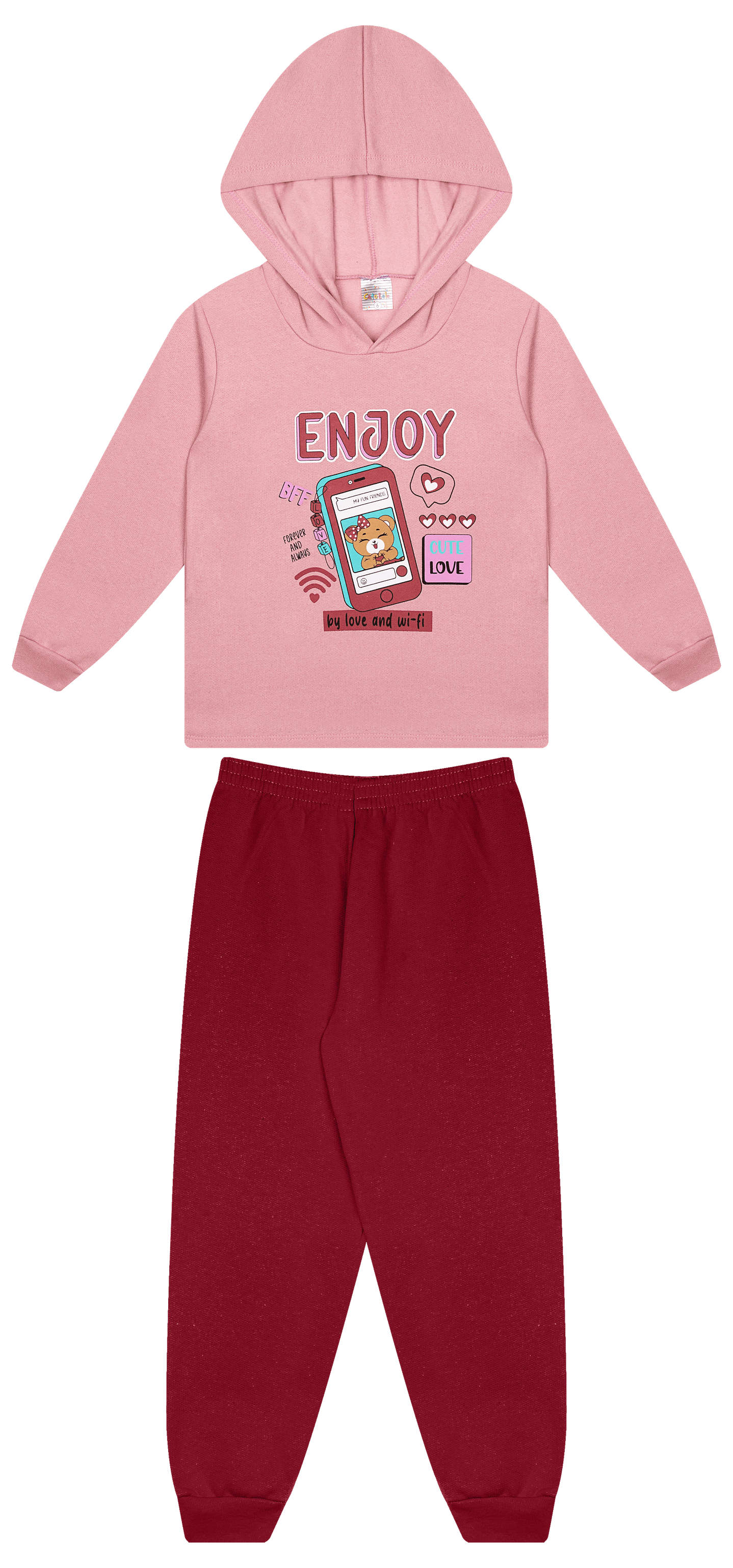 Conjunto Infantil Feminino 2 peças Moletom - Com capuz - Meia Estação - Tamanho 4, 6 e 8