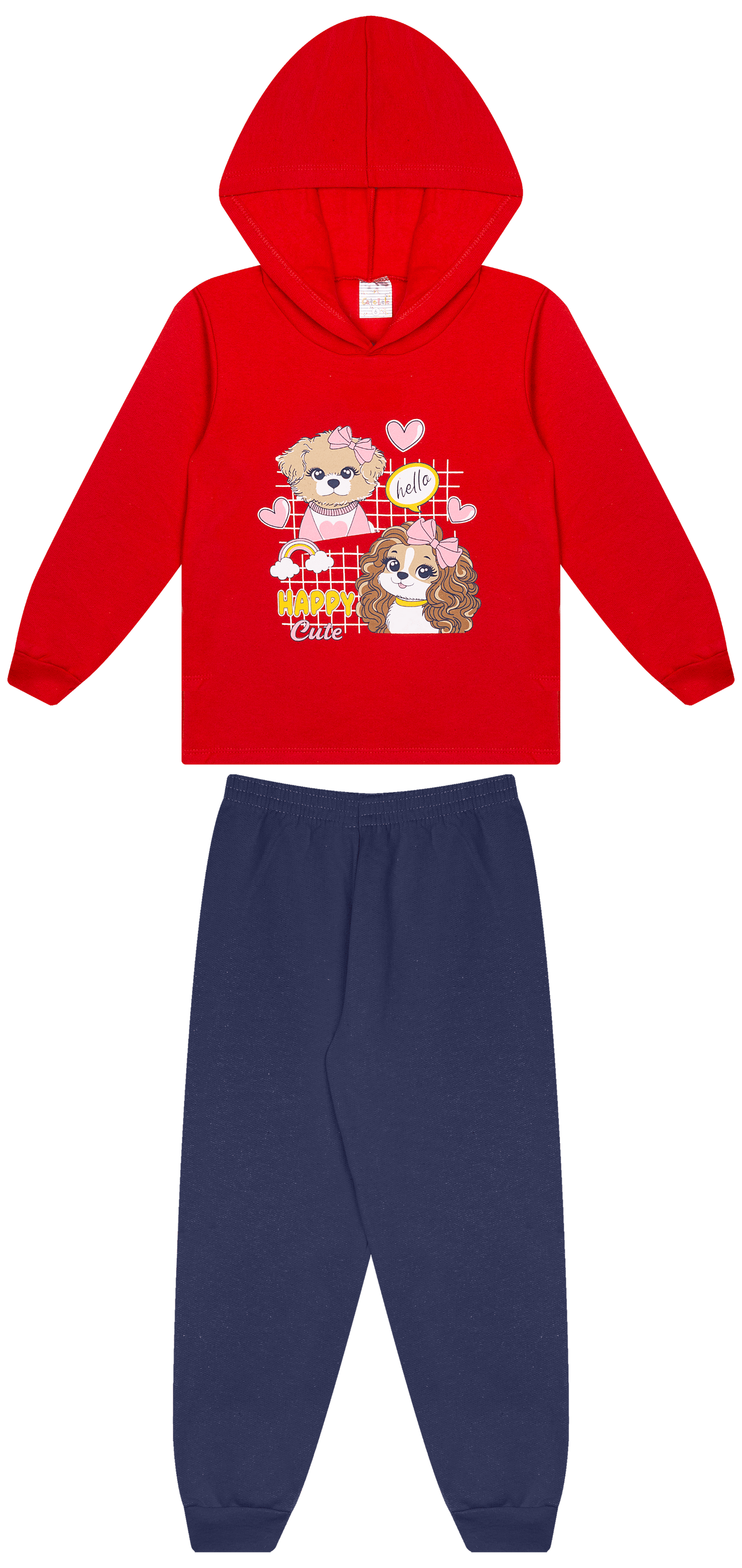 Conjunto Infantil Feminino 2 peças Moletom - Com capuz - Meia Estação - Tamanho 4, 6 e 8