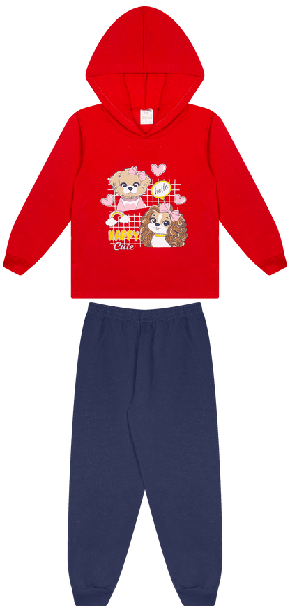 Conjunto Infantil Feminino 2 peças Moletom - Com capuz - Meia Estação - Tamanho 4, 6 e 8