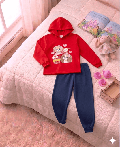 Conjunto Infantil Feminino 2 peças Moletom - Com capuz - Meia Estação - Tamanho 4, 6 e 8