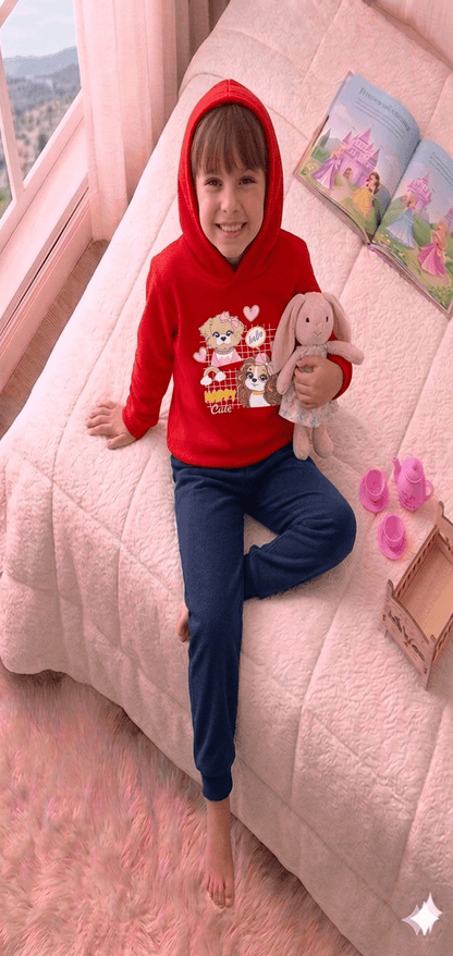 Conjunto Infantil Feminino 2 peças Moletom - Com capuz - Meia Estação - Tamanho 4, 6 e 8